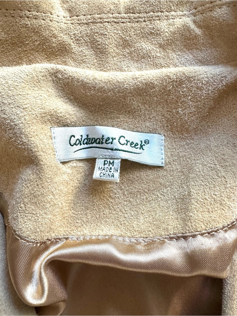 Coldwater Creek Genuine Leather Suede Coat Petite Medium Beige Lined Jacket PM - Picture 5 of 9
